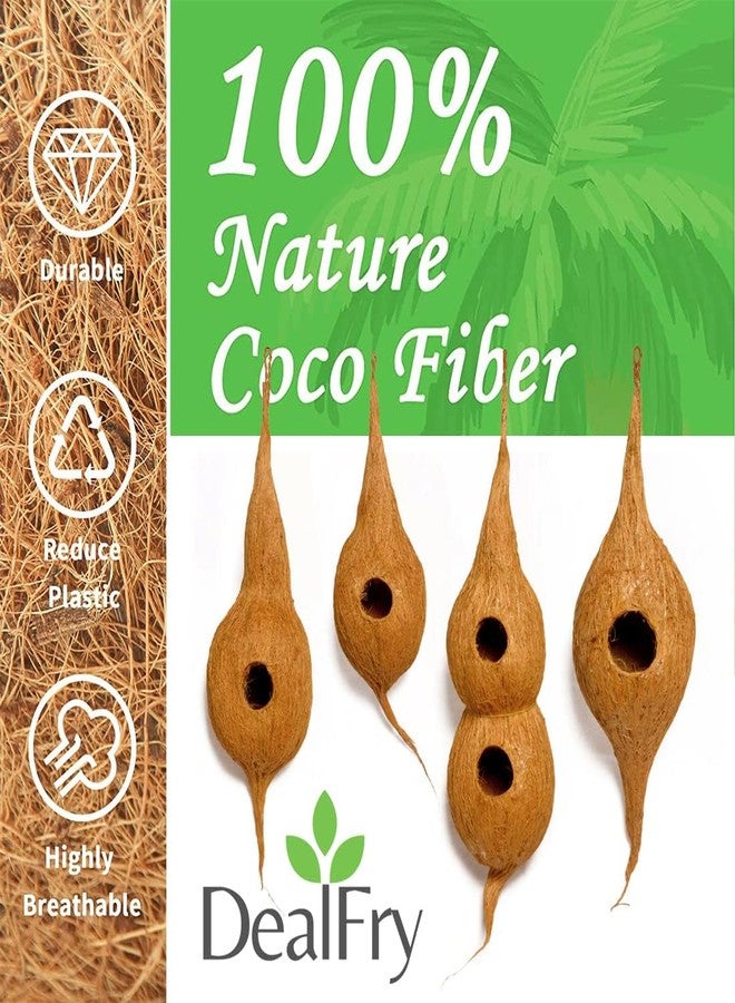 DealFry Handmade Hanging Bird Nest with Single Hole Made of Natural Coir Fiber Coconut Shell, Hanging Bird Nest for Cage and Balcony Birds Sparrows Finches Breeding, 1 Piece (Brown | Medium) - Image 2
